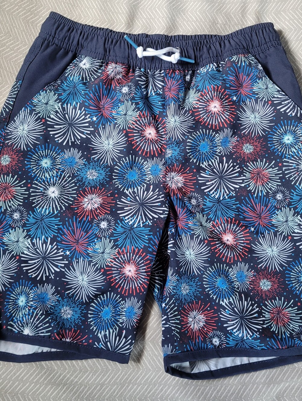 Lands' End Swim Trunks Red White Blue Fireworks New Large 10-12